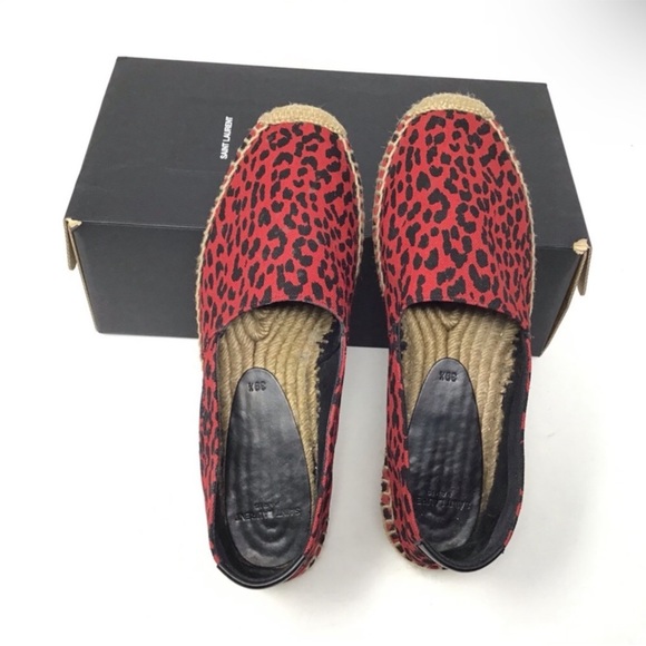 SAINT LAURENT Signature Leopard-Print Flat Espadrilles in Red - Picture 11 of 11